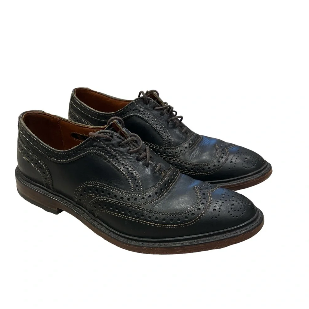 ALLEN EDMONDS McTavish Size 9.5 Black Leather Oxford Lace Up Wingtip Shoes‎